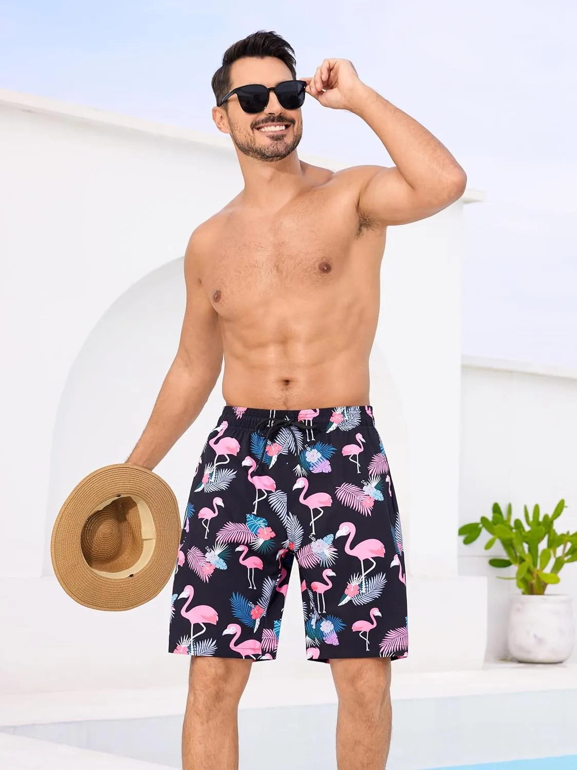 SILKWORLD Mens Swimming Trunks with Compression Liner 2 in 1 Quick-Dry 9" Swim Shorts with Zipper Pockets