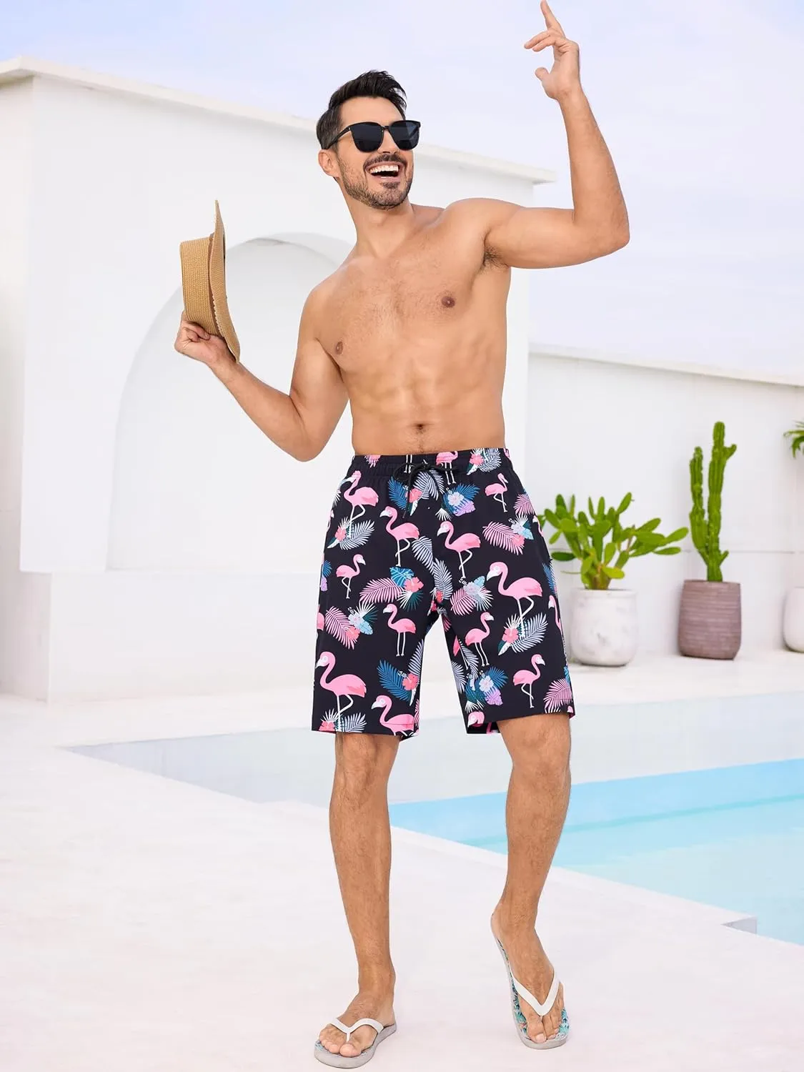 SILKWORLD Mens Swimming Trunks with Compression Liner 2 in 1 Quick-Dry 9" Swim Shorts with Zipper Pockets