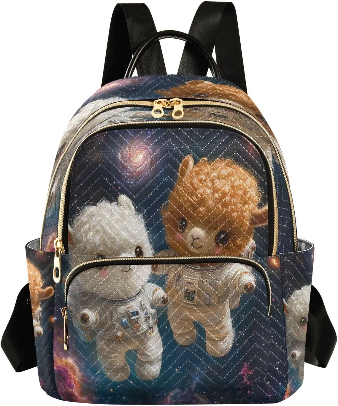 Sinestour Astronaut Alpaca Galaxy Black Women Backpack Purse Large Capacity Casual Daypack Leather Handle Ladies Travel Work Backpack