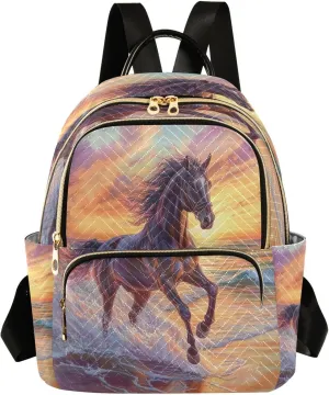Sinestour Horse Water Orange Women Backpack Purse Large Capacity Casual Daypack Leather Handle Travel Work Ladies Backpack