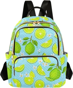 Sinestour Lime Blossom Fruit Blue Women Backpack Purse Large Capacity Casual Daypack Leather Handle Travel Camping Work Backpack