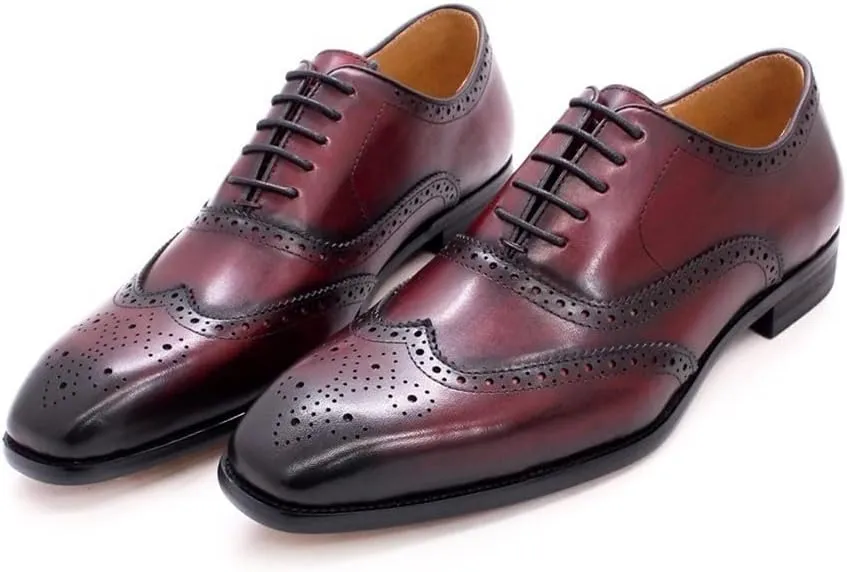 Single Season Dress Shoes for Men Lace Up Brogue Embossed Wing-tip Square Toe Cowhide Anti-Slip Non Slip Block Heel Slip Resistant Rubber Sole Business Very Popular Among Young People