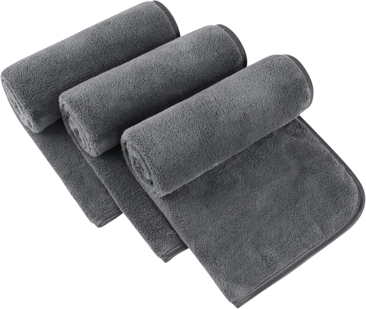 SINLAND Bathroom Hand Towels, 16 x 30 Inch, Super Soft and Absorbent Microfiber Washcloth Face Towels for Bathroom, Kitchen, Spa, Yoga, Gym, Face, Hair, Dishcloth for Any Occasion 3Pack Grey