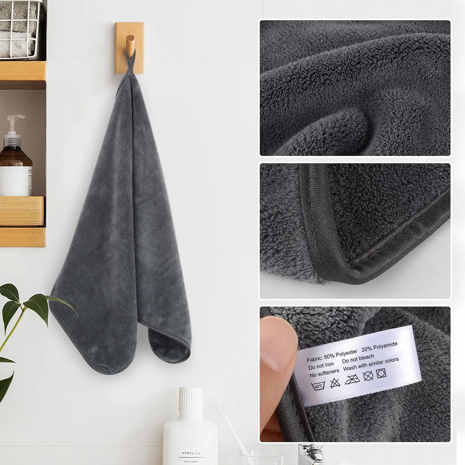 SINLAND Bathroom Hand Towels, 16 x 30 Inch, Super Soft and Absorbent Microfiber Washcloth Face Towels for Bathroom, Kitchen, Spa, Yoga, Gym, Face, Hair, Dishcloth for Any Occasion 3Pack Grey