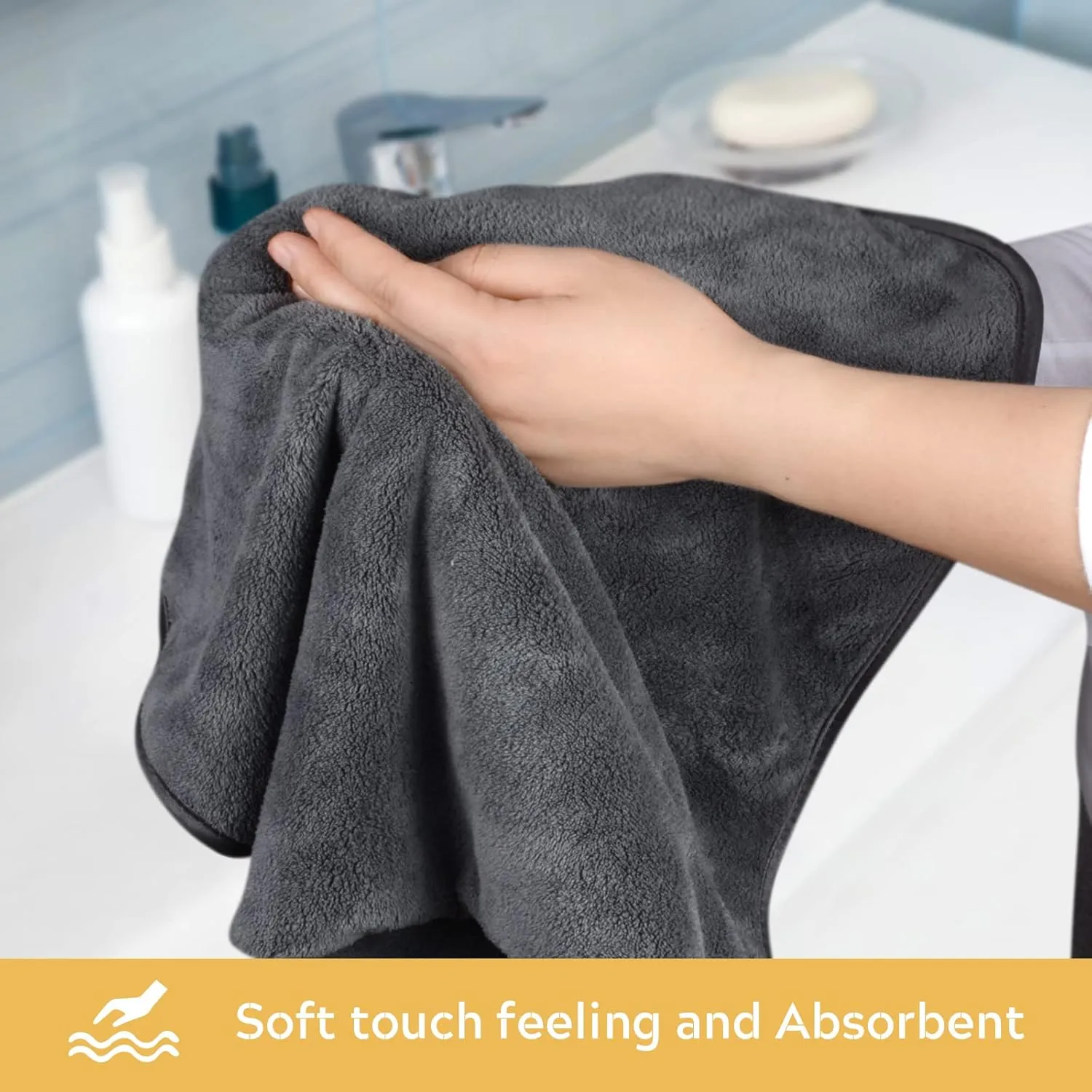 SINLAND Bathroom Hand Towels, 16 x 30 Inch, Super Soft and Absorbent Microfiber Washcloth Face Towels for Bathroom, Kitchen, Spa, Yoga, Gym, Face, Hair, Dishcloth for Any Occasion 3Pack Grey