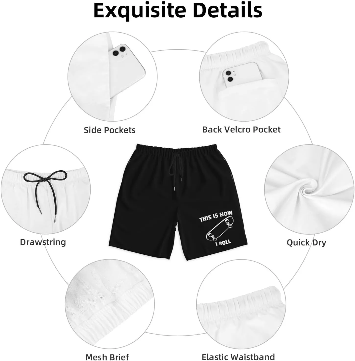 Skateboarding Skateboard Mens Swim Trunks Quick Dry Board Shorts 7" - Hawaii Beach Swimwear