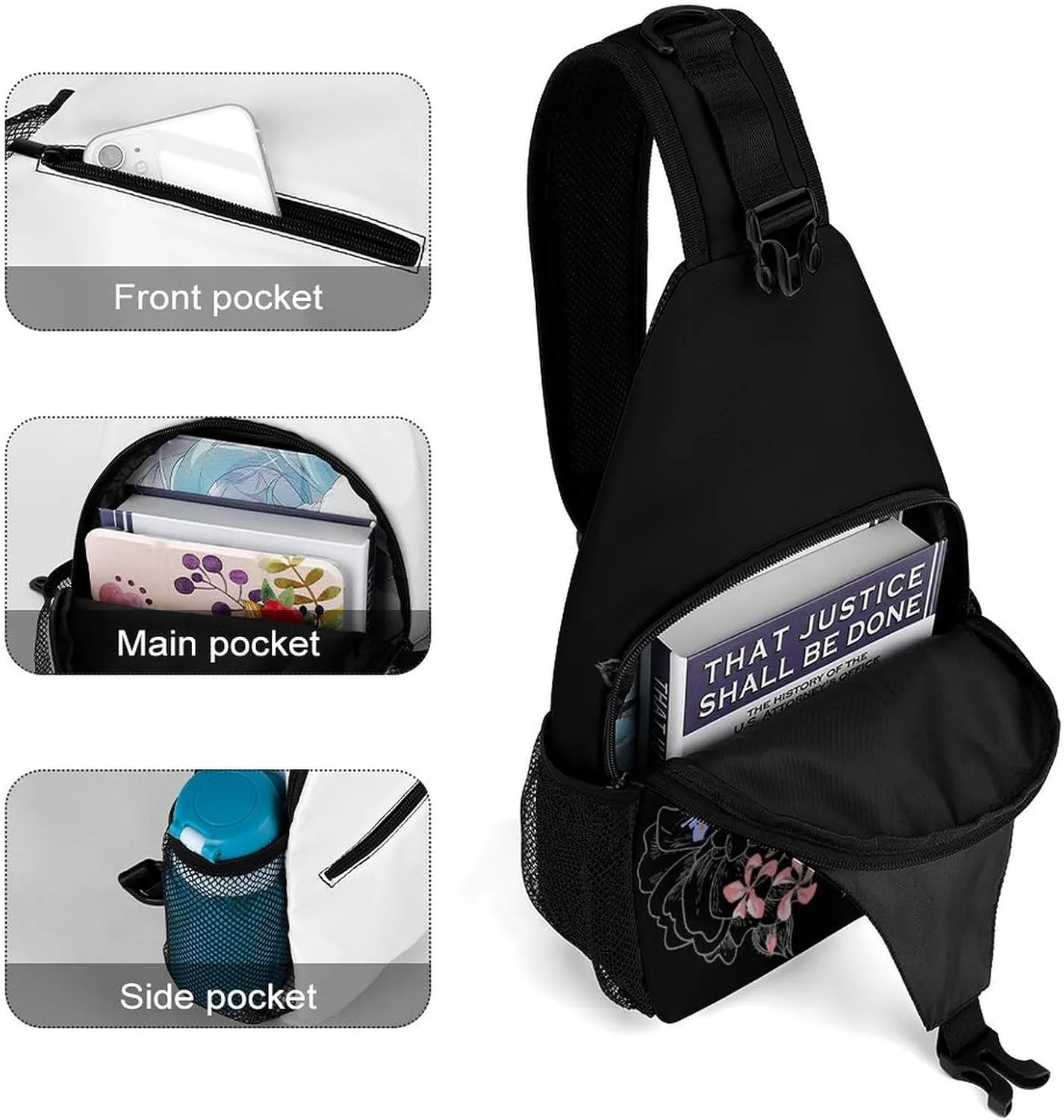 Skull And Flowers Day of The Dead (2) Sling Bag Mens Womens Crossbody Backpack Chest Daypack Small Cross Body Backpack Shoulder Bag Cycling Daypack Leisure Backpacks