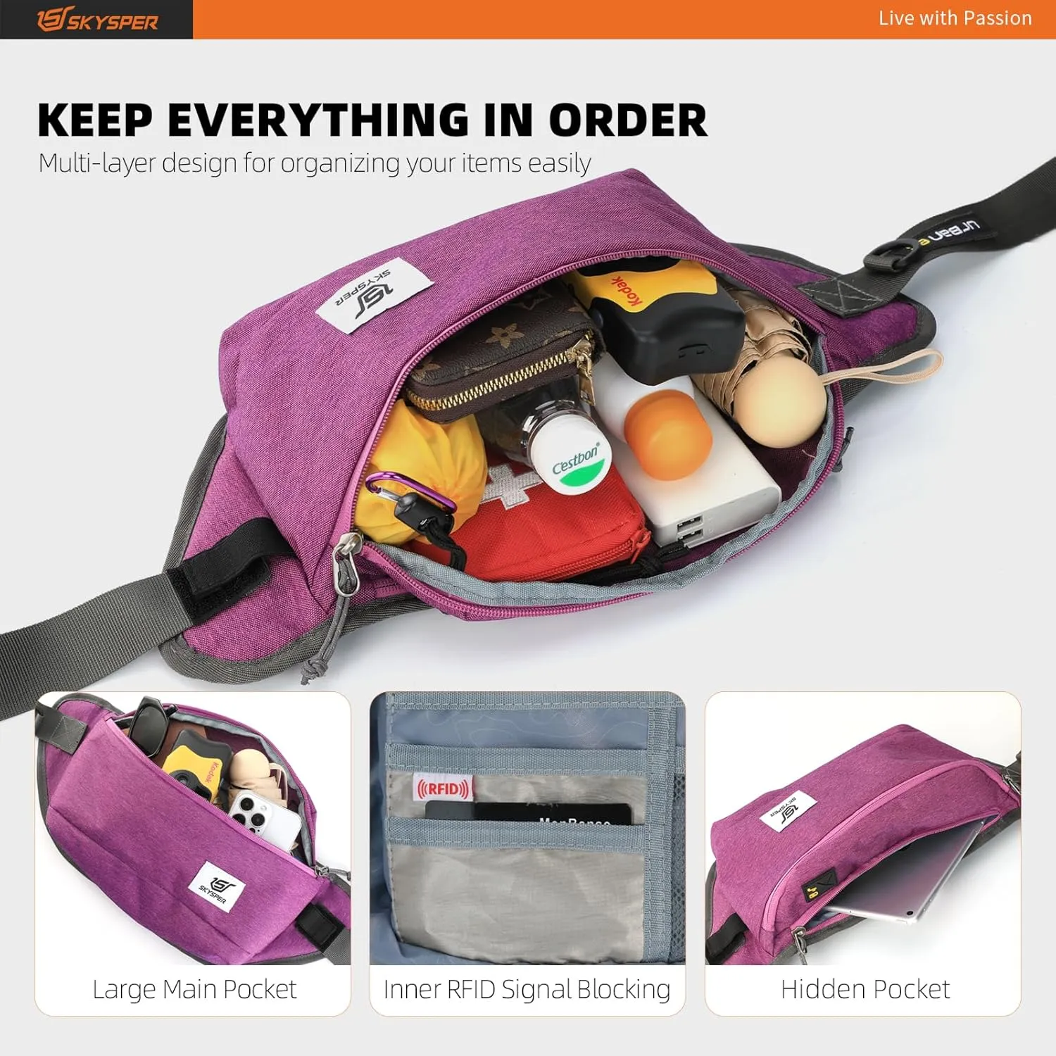 SKYSPER Anti Theft Crossbody Bag Men RFID Sling Shoulder Bag for Travel Hike