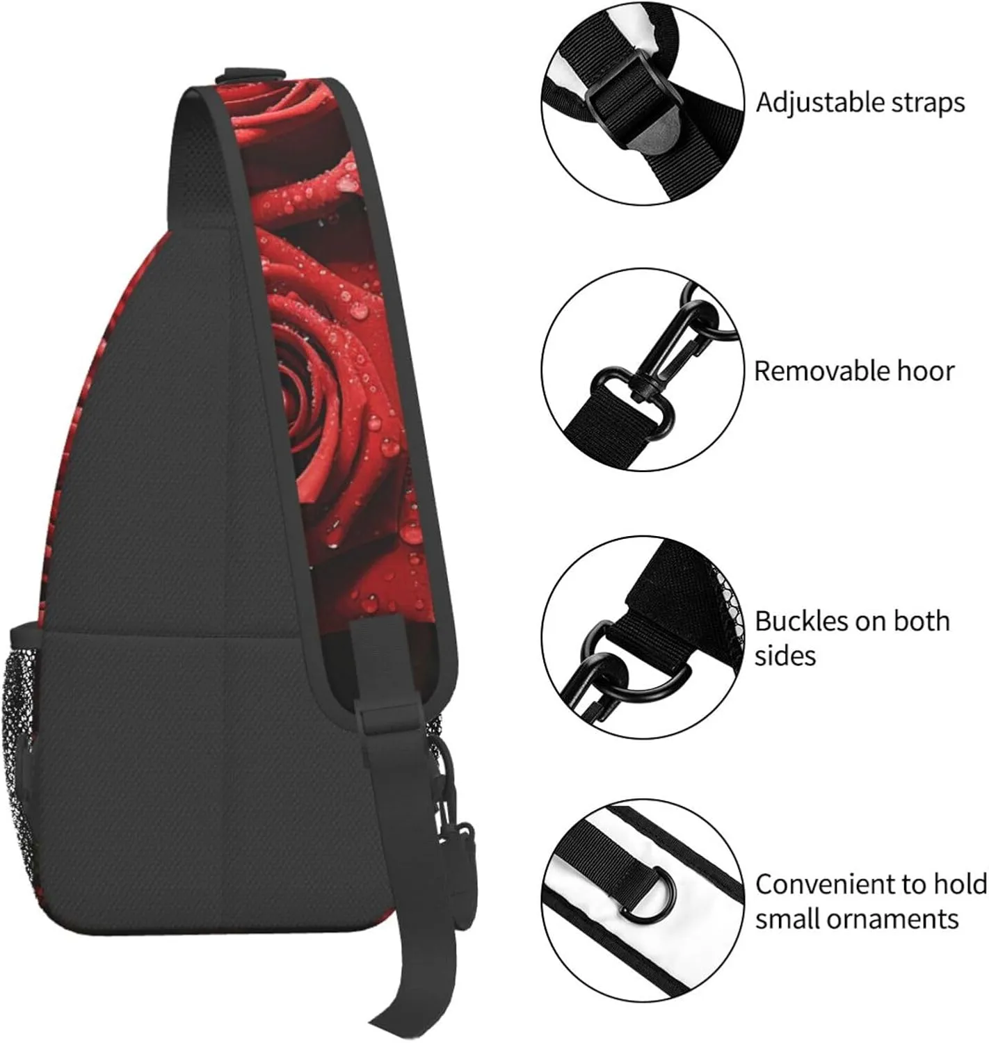 Sling Backpack Bag For Men Red Rose Cross Chest Bag Crossbody Shoulder Bag Travel Hiking Daypack