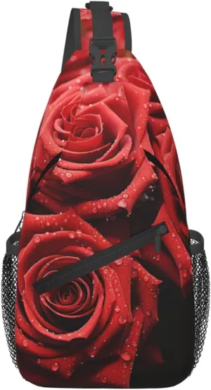 Sling Backpack Bag For Men Red Rose Cross Chest Bag Crossbody Shoulder Bag Travel Hiking Daypack