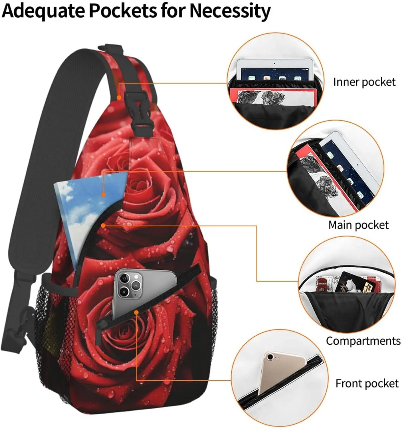 Sling Backpack Bag For Men Red Rose Cross Chest Bag Crossbody Shoulder Bag Travel Hiking Daypack