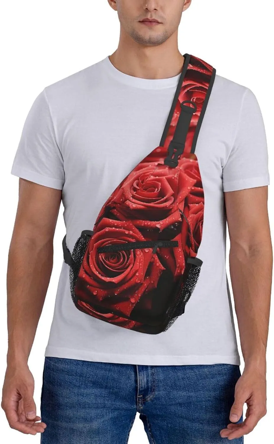 Sling Backpack Bag For Men Red Rose Cross Chest Bag Crossbody Shoulder Bag Travel Hiking Daypack