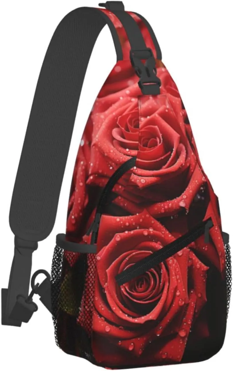 Sling Backpack Bag For Men Red Rose Cross Chest Bag Crossbody Shoulder Bag Travel Hiking Daypack