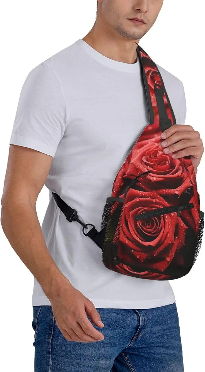 Sling Backpack Bag For Men Red Rose Cross Chest Bag Crossbody Shoulder Bag Travel Hiking Daypack