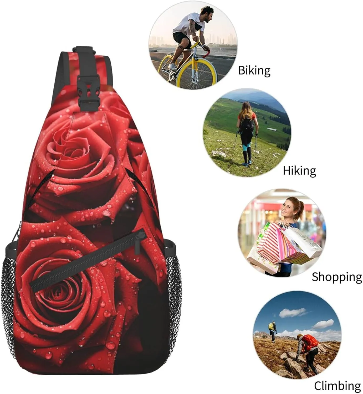 Sling Backpack Bag For Men Red Rose Cross Chest Bag Crossbody Shoulder Bag Travel Hiking Daypack