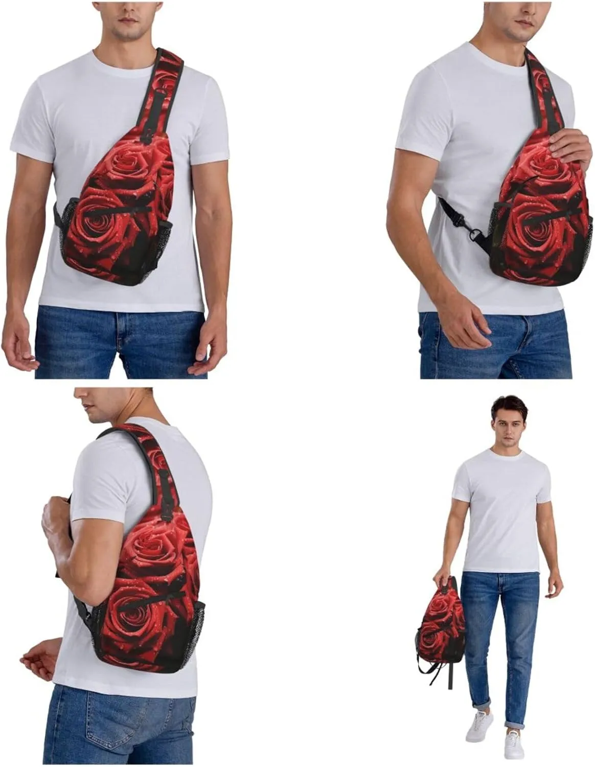 Sling Backpack Bag For Men Red Rose Cross Chest Bag Crossbody Shoulder Bag Travel Hiking Daypack