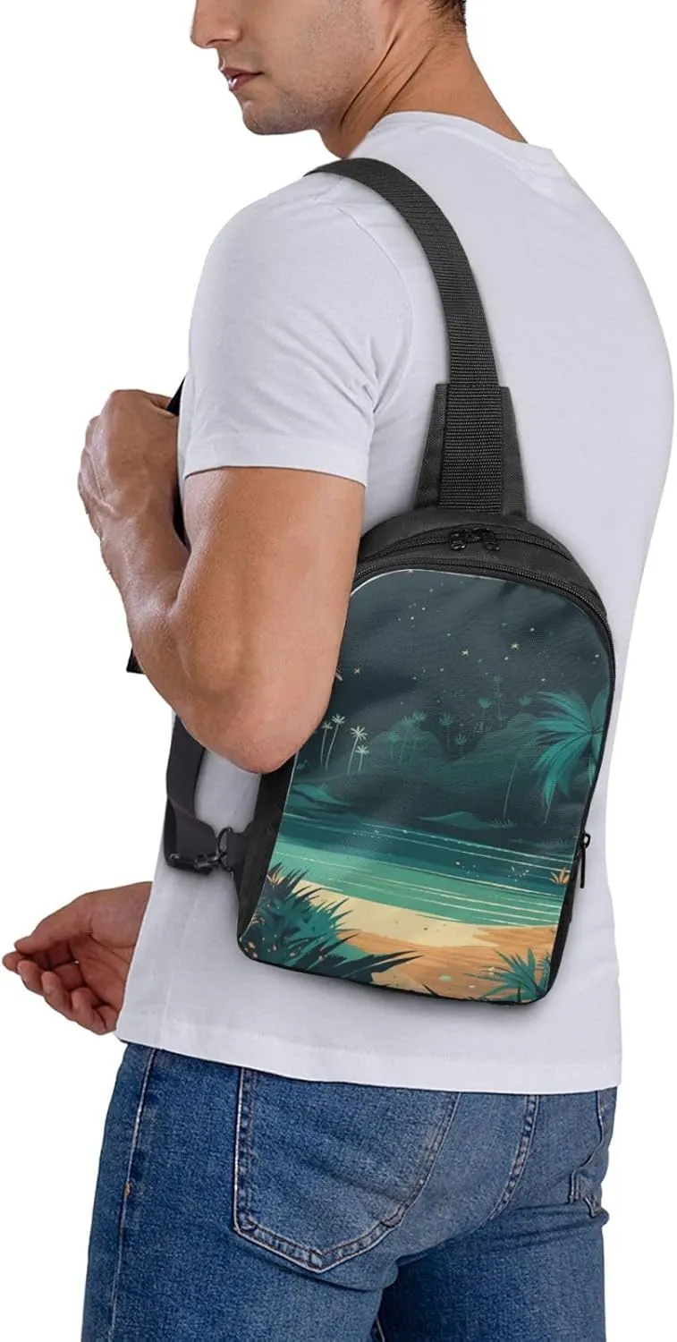 Sling Backpack Crossbody Sling Bag for Men Women Cross Chest Bag Beach Illustration Shoulder Bag Travel Hiking Daypack