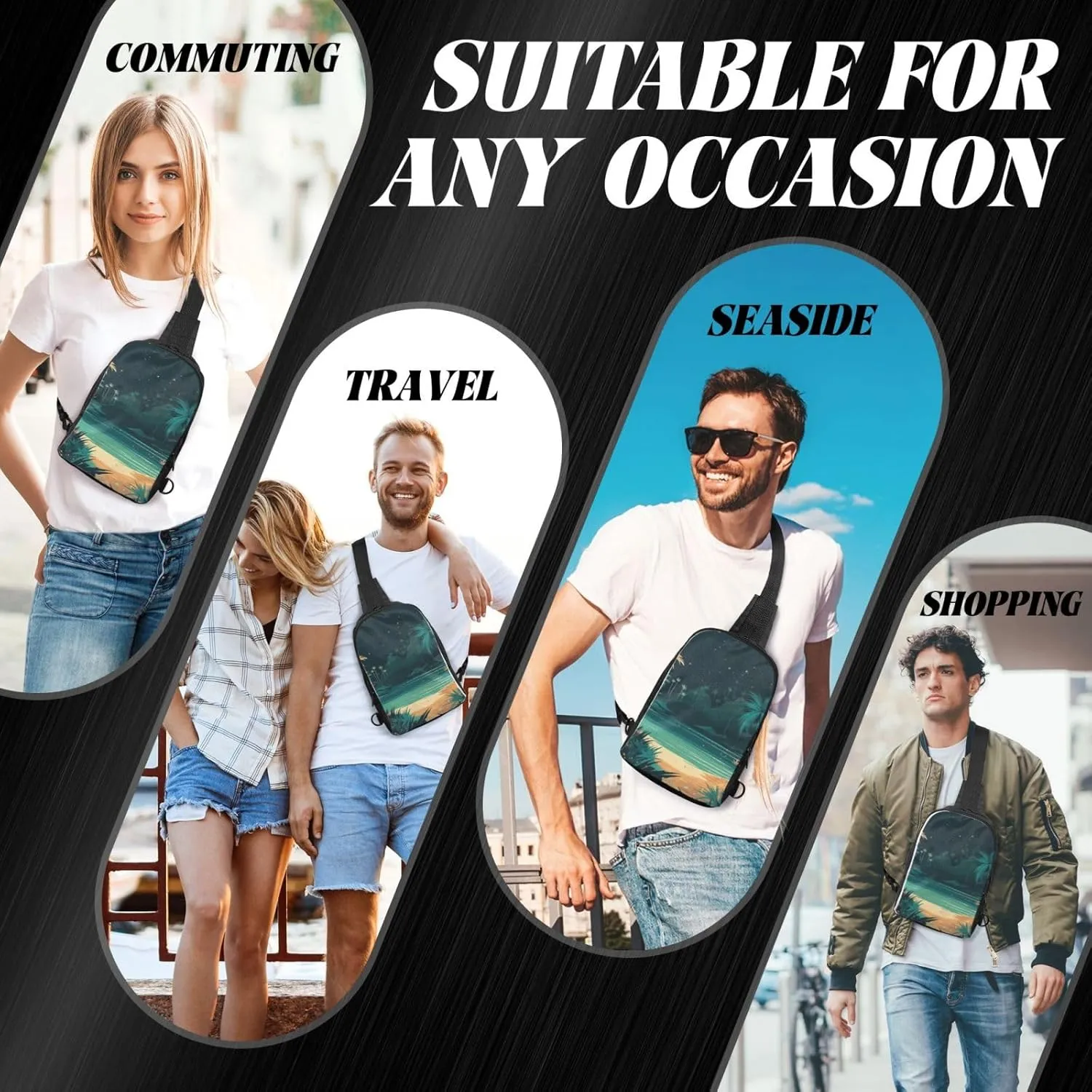 Sling Backpack Crossbody Sling Bag for Men Women Cross Chest Bag Beach Illustration Shoulder Bag Travel Hiking Daypack