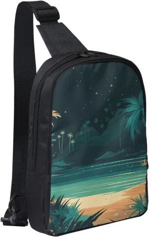 Sling Backpack Crossbody Sling Bag for Men Women Cross Chest Bag Beach Illustration Shoulder Bag Travel Hiking Daypack