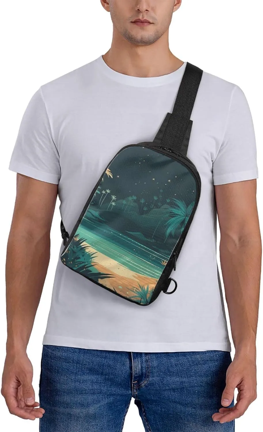 Sling Backpack Crossbody Sling Bag for Men Women Cross Chest Bag Beach Illustration Shoulder Bag Travel Hiking Daypack