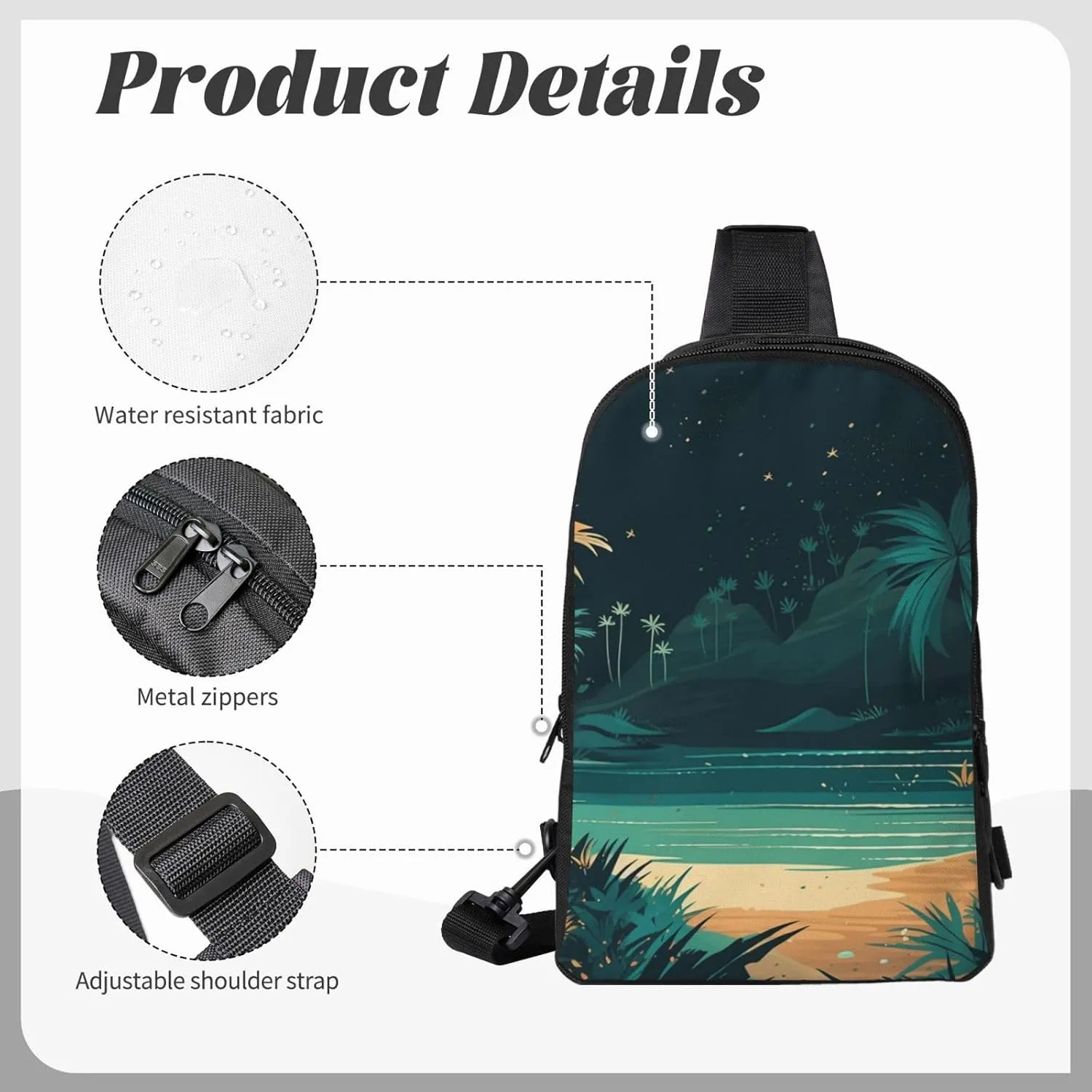 Sling Backpack Crossbody Sling Bag for Men Women Cross Chest Bag Beach Illustration Shoulder Bag Travel Hiking Daypack