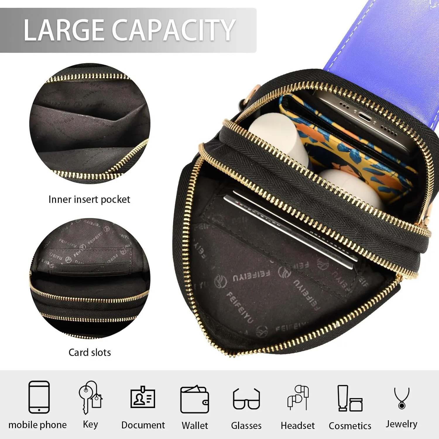 Sling Backpack Gradient Blue Sling Bag for Women Crossbody Shoulder Bag Leather Fanny Pack Chest Bag for Travel Hiking