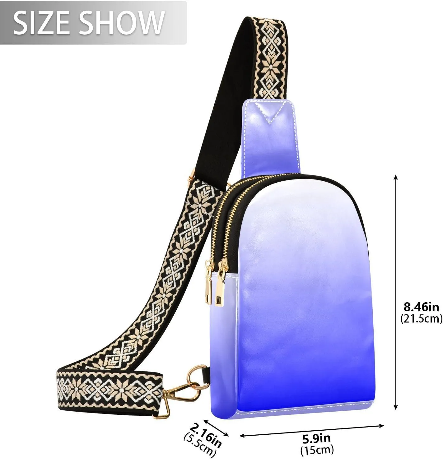 Sling Backpack Gradient Blue Sling Bag for Women Crossbody Shoulder Bag Leather Fanny Pack Chest Bag for Travel Hiking