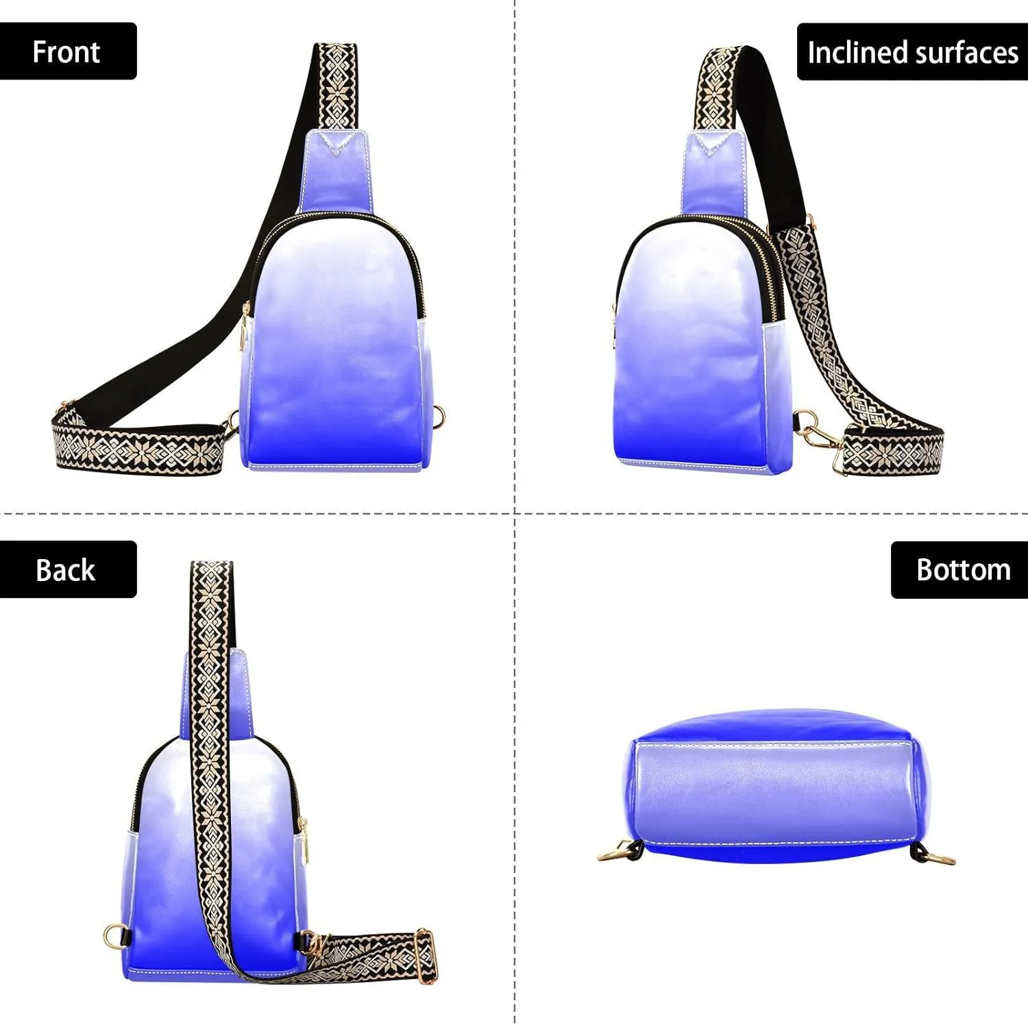 Sling Backpack Gradient Blue Sling Bag for Women Crossbody Shoulder Bag Leather Fanny Pack Chest Bag for Travel Hiking