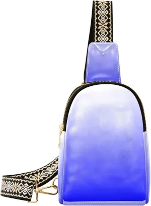 Sling Backpack Gradient Blue Sling Bag for Women Crossbody Shoulder Bag Leather Fanny Pack Chest Bag for Travel Hiking