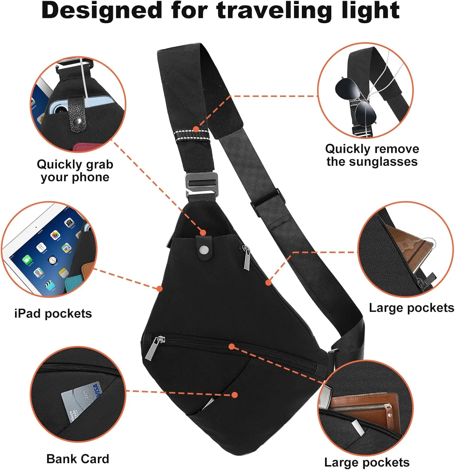 Sling Bag Anti-theft Crossbody Shoulder Bag Chest Backpack Casual Daypack for Men Women