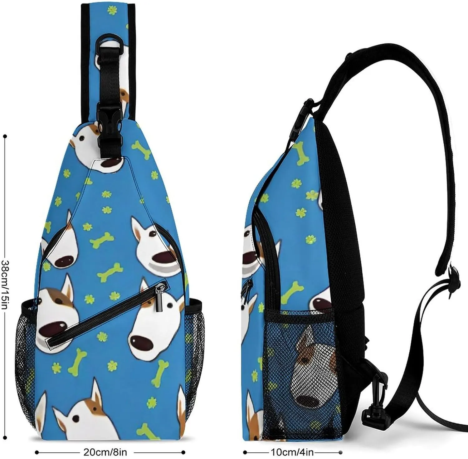 Sling Bag Backpack for Men Women Multipurpose Anti-Theft Satchel Bookbags Travel Rucksack Daypack Bookbag, Adorable Bull Terrier Dog Art Shoulder Crossbody Bag Chest Pack