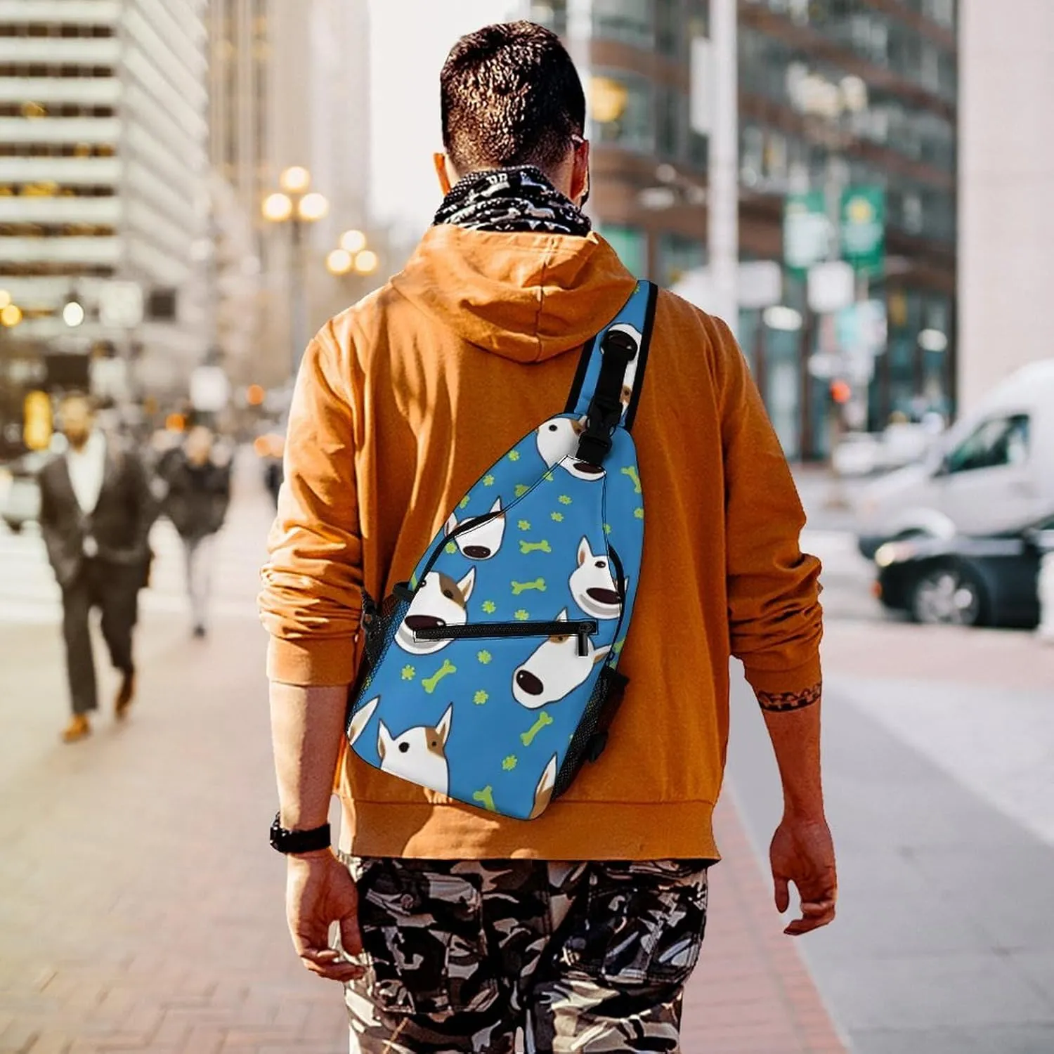 Sling Bag Backpack for Men Women Multipurpose Anti-Theft Satchel Bookbags Travel Rucksack Daypack Bookbag, Adorable Bull Terrier Dog Art Shoulder Crossbody Bag Chest Pack