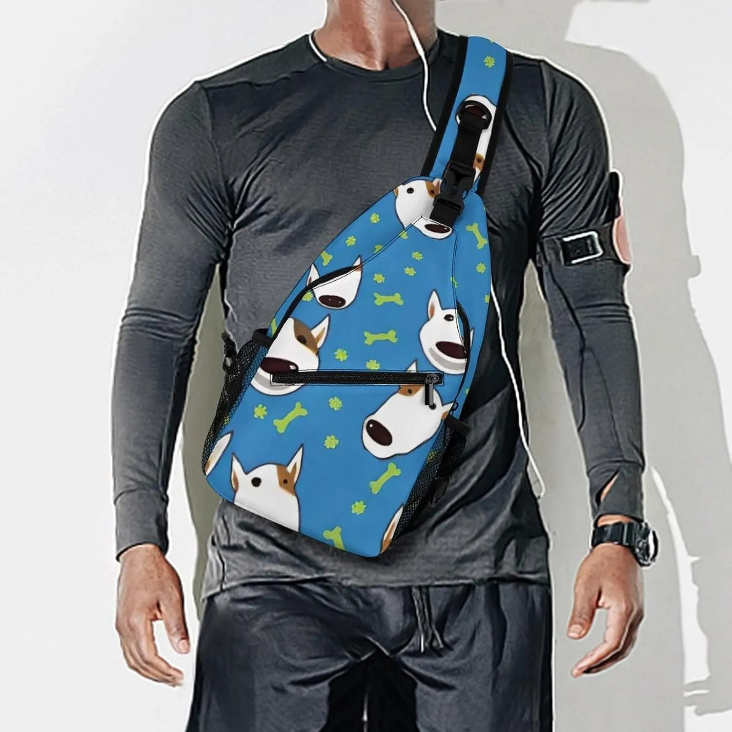 Sling Bag Backpack for Men Women Multipurpose Anti-Theft Satchel Bookbags Travel Rucksack Daypack Bookbag, Adorable Bull Terrier Dog Art Shoulder Crossbody Bag Chest Pack