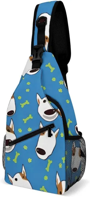 Sling Bag Backpack for Men Women Multipurpose Anti-Theft Satchel Bookbags Travel Rucksack Daypack Bookbag, Adorable Bull Terrier Dog Art Shoulder Crossbody Bag Chest Pack