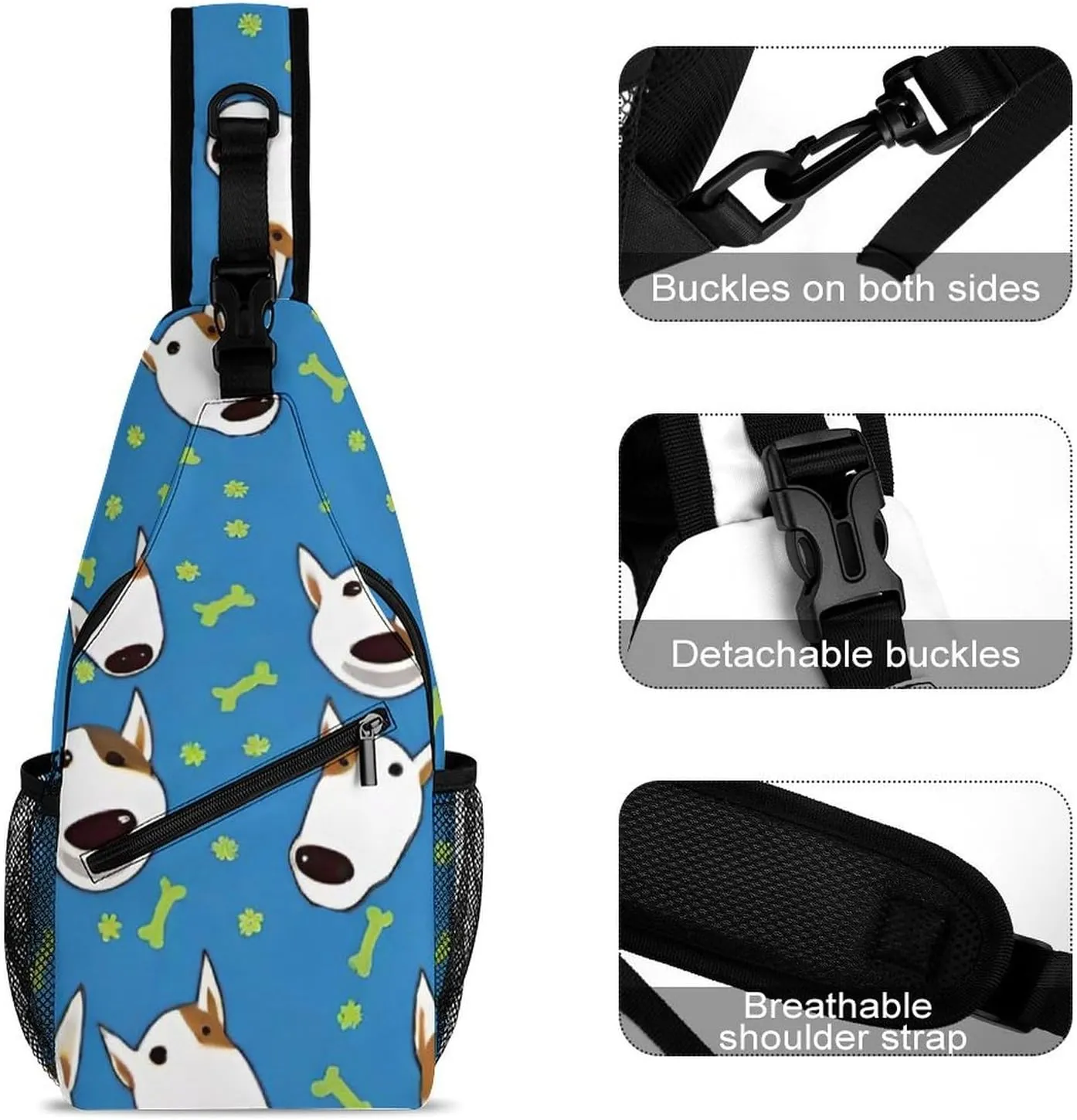 Sling Bag Backpack for Men Women Multipurpose Anti-Theft Satchel Bookbags Travel Rucksack Daypack Bookbag, Adorable Bull Terrier Dog Art Shoulder Crossbody Bag Chest Pack