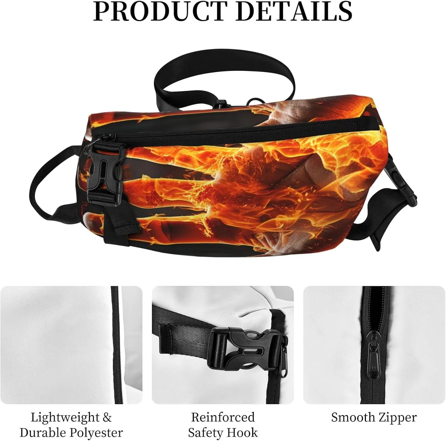 Sling Bag Crossbody Backpack for Men Women Fire Flame Hand Chest Bag Crossbody Bag for Travel Sport Running