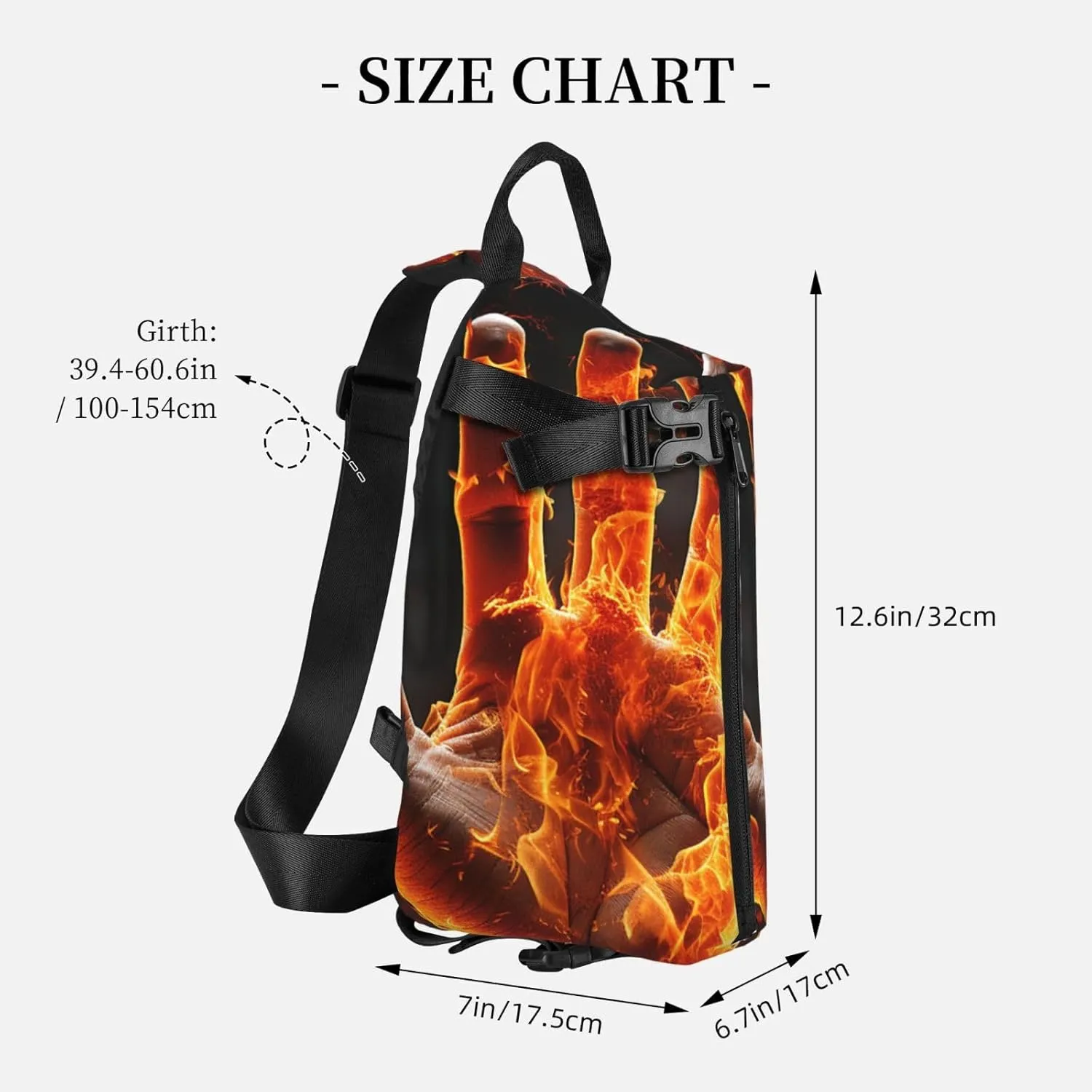 Sling Bag Crossbody Backpack for Men Women Fire Flame Hand Chest Bag Crossbody Bag for Travel Sport Running