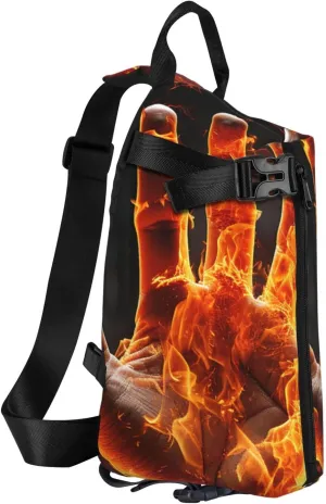 Sling Bag Crossbody Backpack for Men Women Fire Flame Hand Chest Bag Crossbody Bag for Travel Sport Running