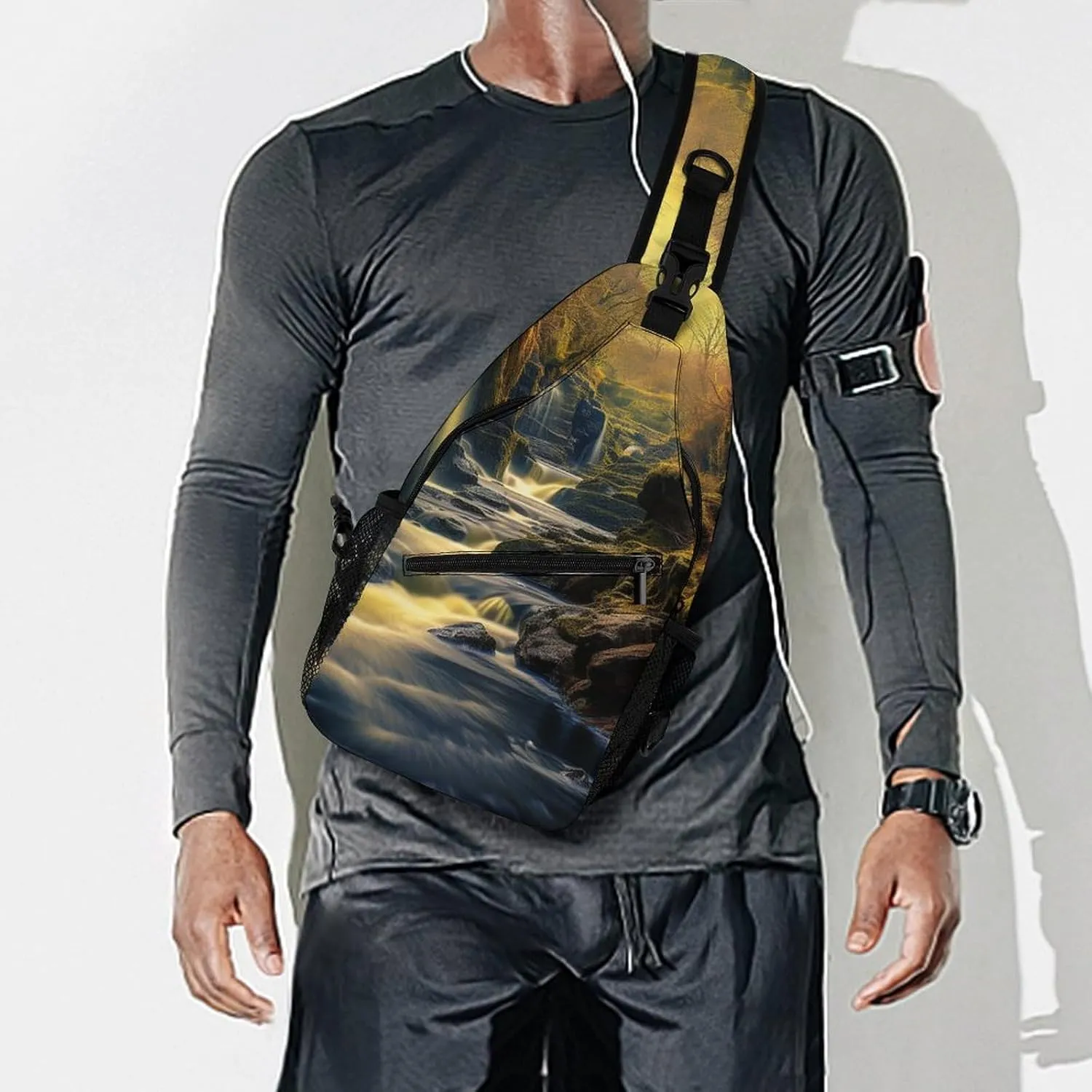 Sling Bag Crossbody Backpack for Men Women Milky Way Falls Chest Bag Crossbody Bag for Travel Sport Running