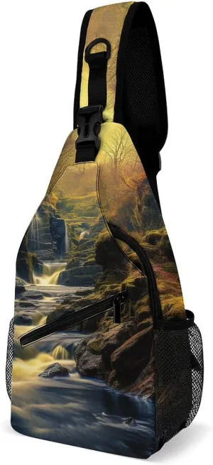 Sling Bag Crossbody Backpack for Men Women Milky Way Falls Chest Bag Crossbody Bag for Travel Sport Running