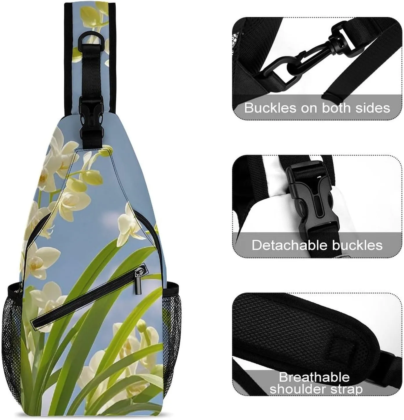 Sling Bag Crossbody Backpack for Men Women Orchid Flower Fresh Spring Chest Bag Crossbody Bag for Travel Sport Running