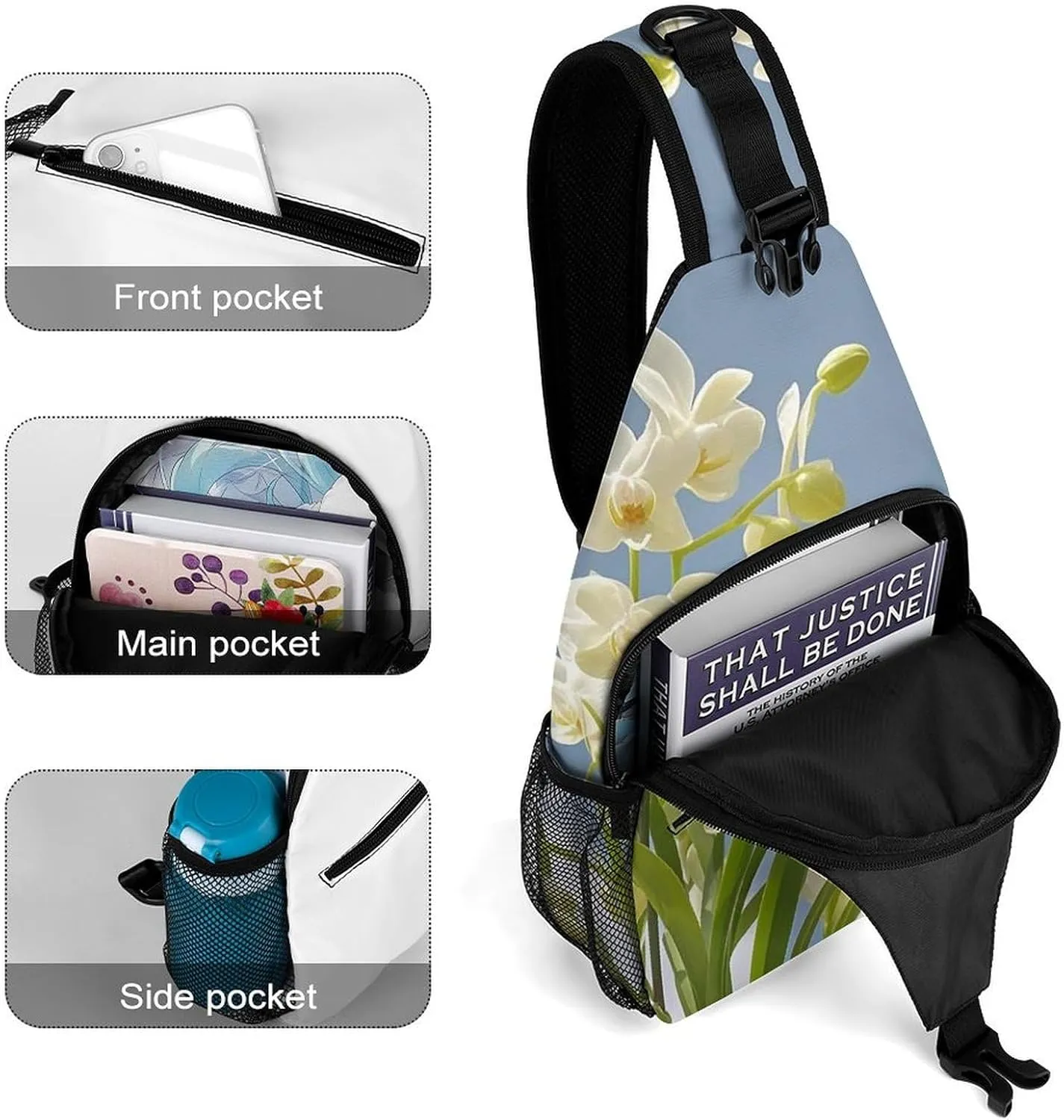 Sling Bag Crossbody Backpack for Men Women Orchid Flower Fresh Spring Chest Bag Crossbody Bag for Travel Sport Running