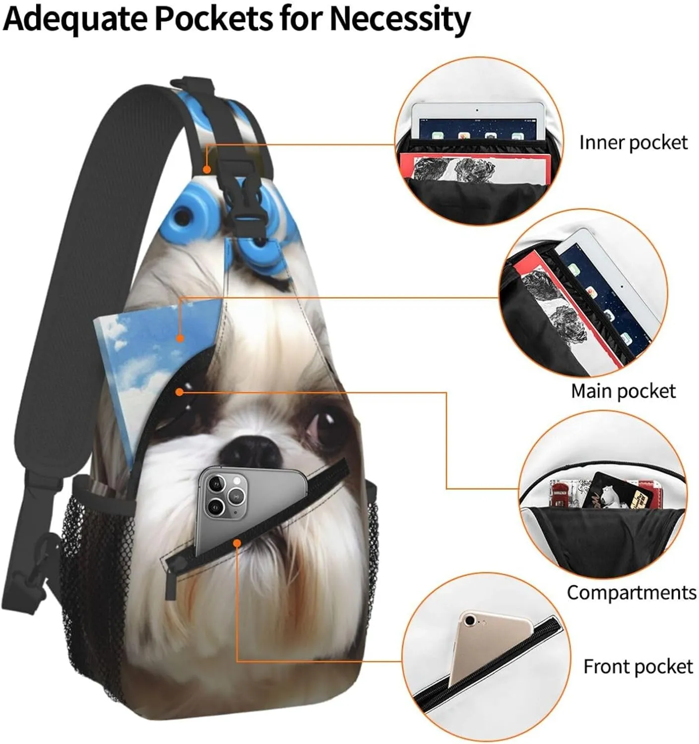 Sling Bag Crossbody Backpack for Men Women Shih Tzu Dog Chest Bag Crossbody Bag for Travel Sport Running