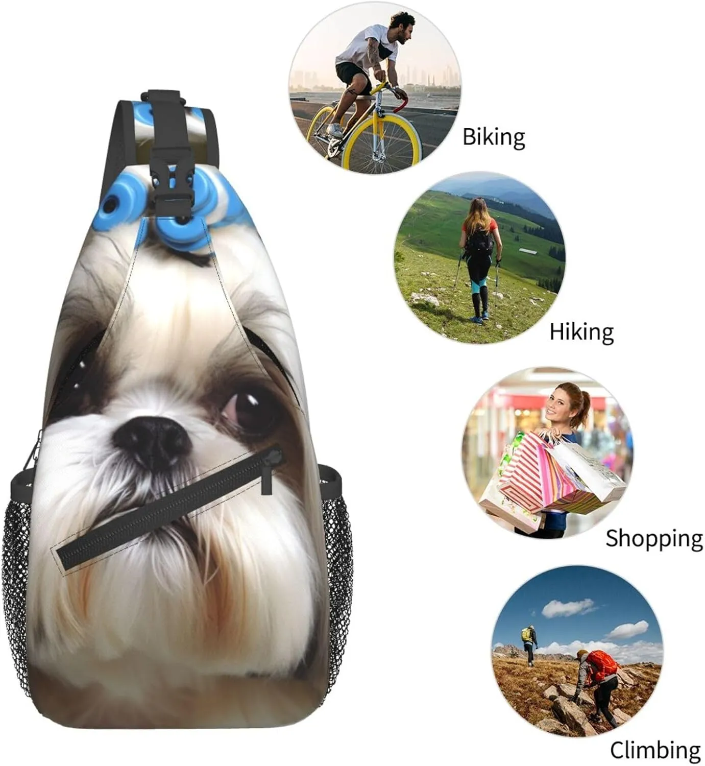 Sling Bag Crossbody Backpack for Men Women Shih Tzu Dog Chest Bag Crossbody Bag for Travel Sport Running