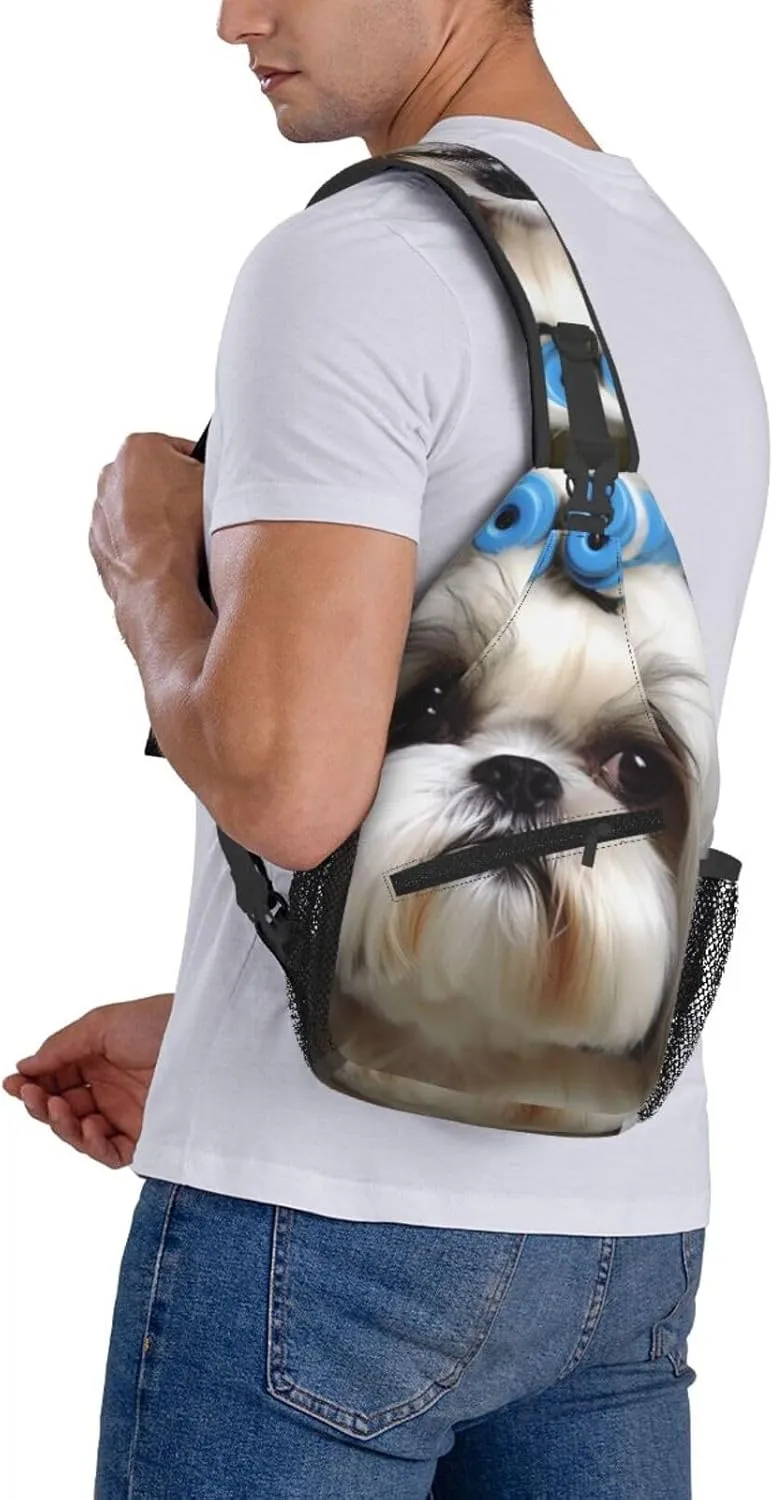 Sling Bag Crossbody Backpack for Men Women Shih Tzu Dog Chest Bag Crossbody Bag for Travel Sport Running
