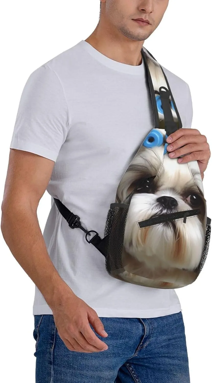 Sling Bag Crossbody Backpack for Men Women Shih Tzu Dog Chest Bag Crossbody Bag for Travel Sport Running