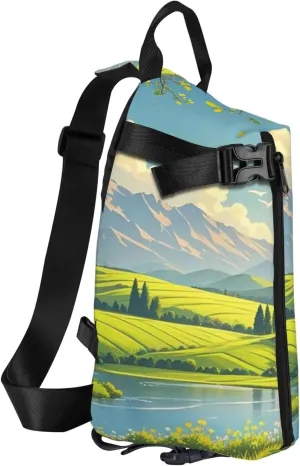 Sling Bag Crossbody Backpack for Men Women Spring Nature Landscape Chest Bag Crossbody Bag for Travel Sport Running