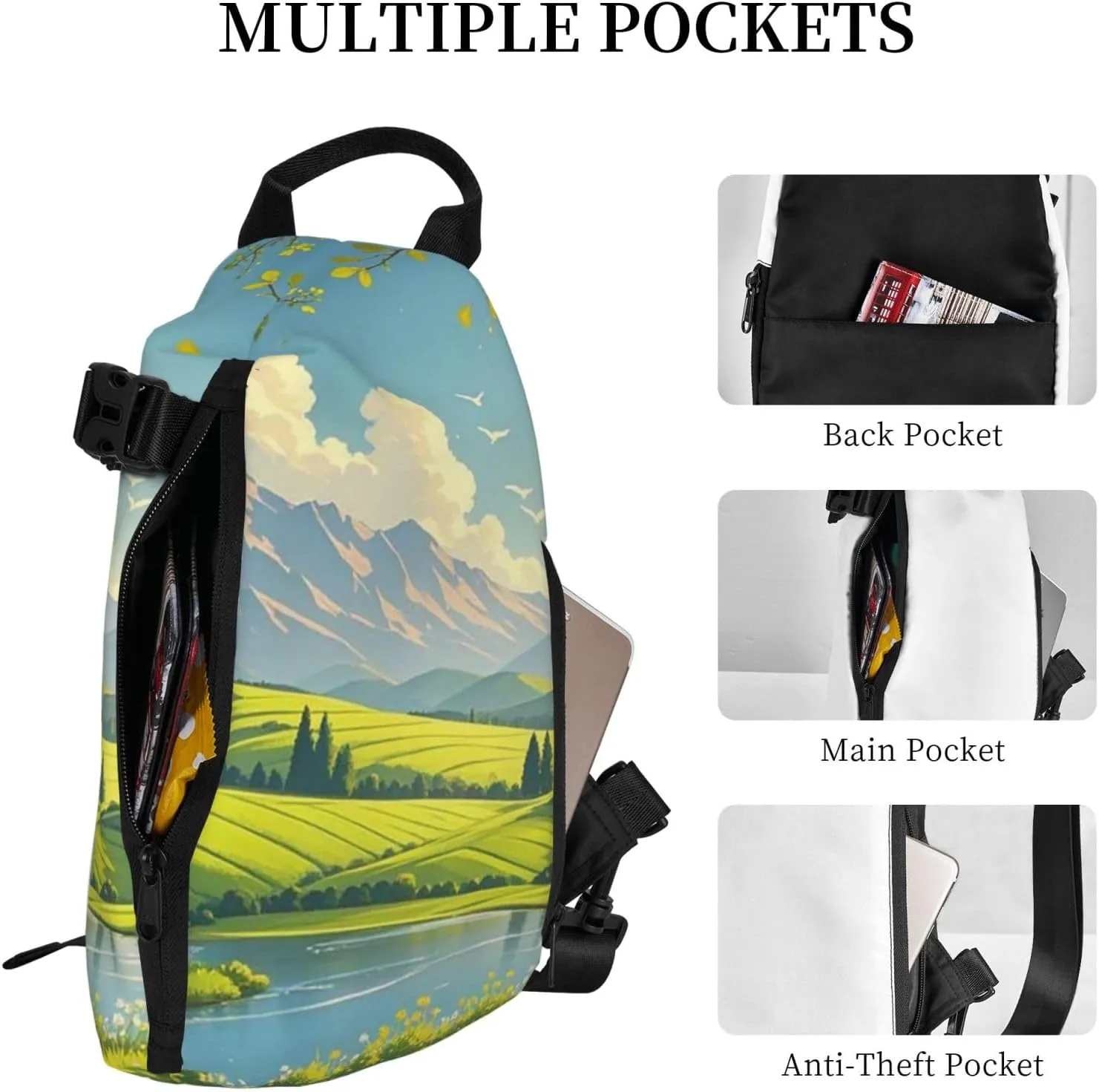 Sling Bag Crossbody Backpack for Men Women Spring Nature Landscape Chest Bag Crossbody Bag for Travel Sport Running