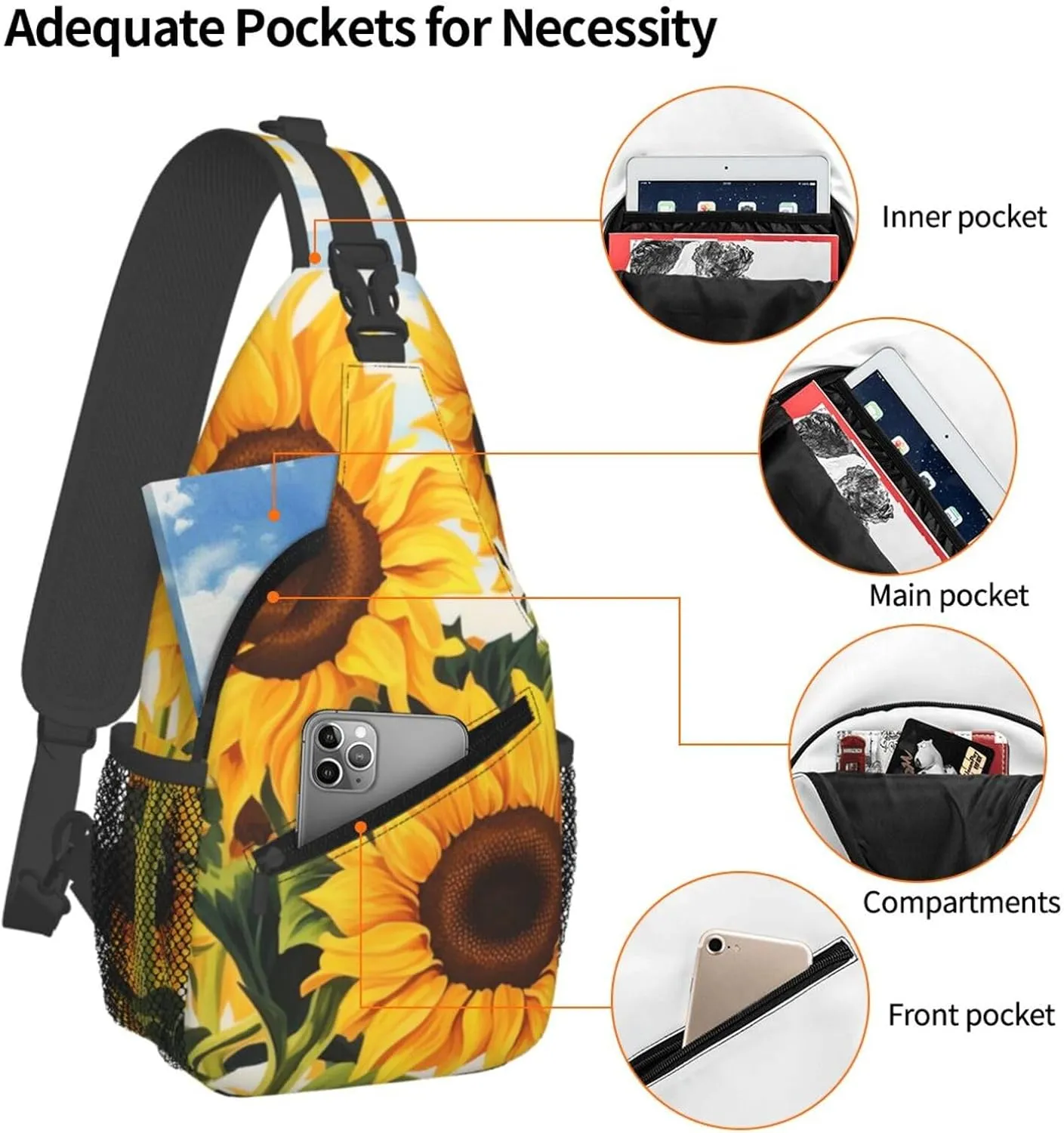Sling Bag Crossbody Backpack for Men Women Sunflower Painting Chest Bag Crossbody Bag for Travel Sport Running