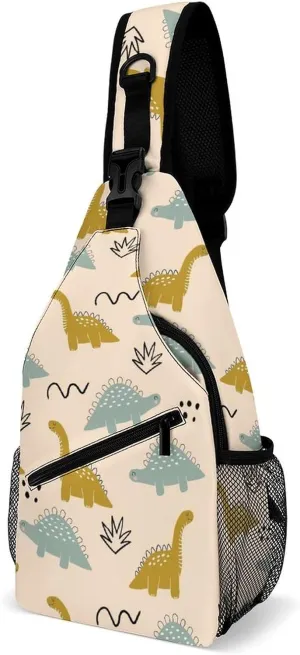 Sling Bag Cute Dinosaurs Dino Crossbody Shoulder Backpack Scandinavian Style Adjustable Lightweight Travel Hiking Chest Bag for Men Women